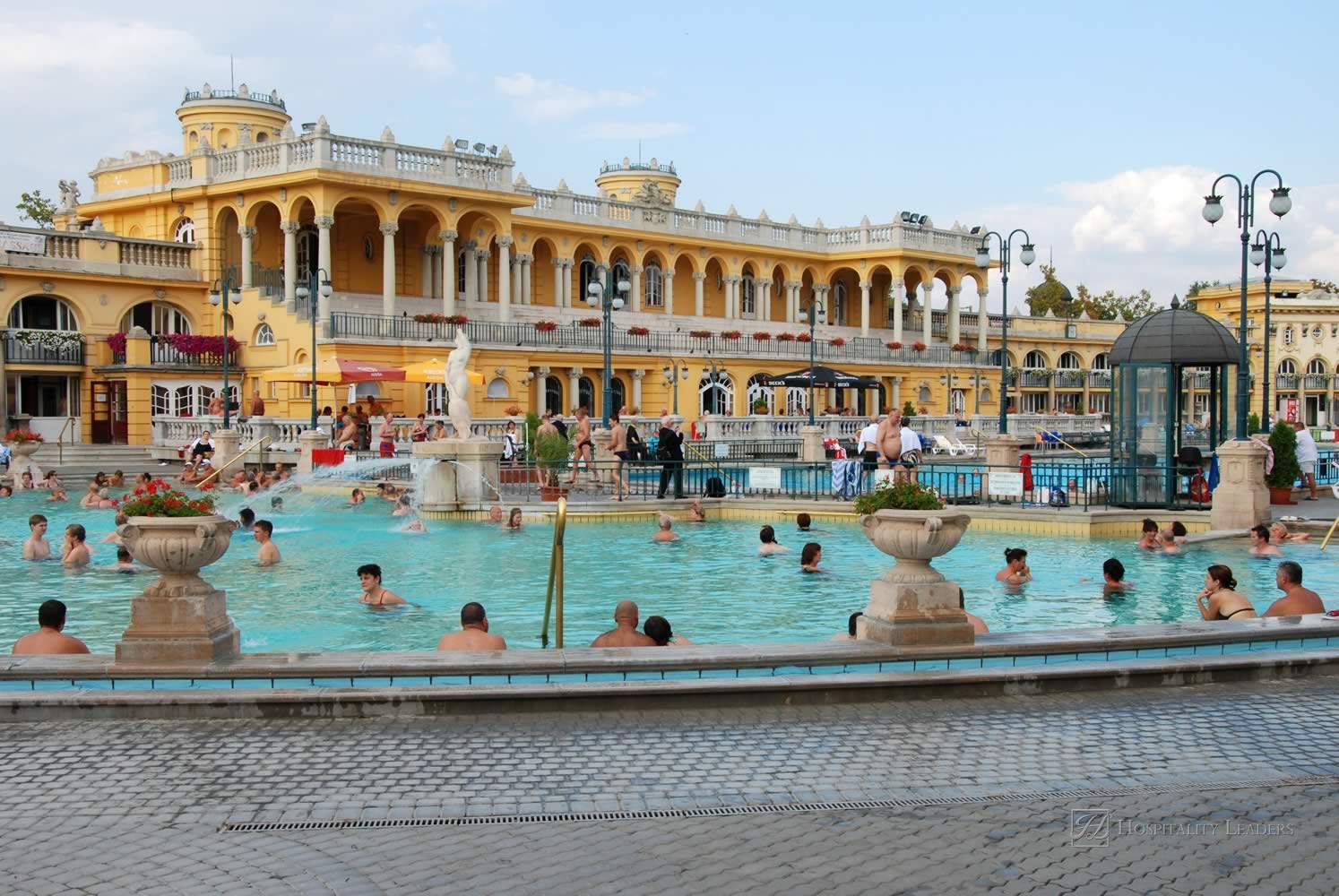 BUDAPEST - CIRCA SEPTEMBER 2009: People bathe in the Szechenyi spa circa September 2009 in Budapest. Szechenyi Medicinal Bath is the largest medicinal bath in Europe