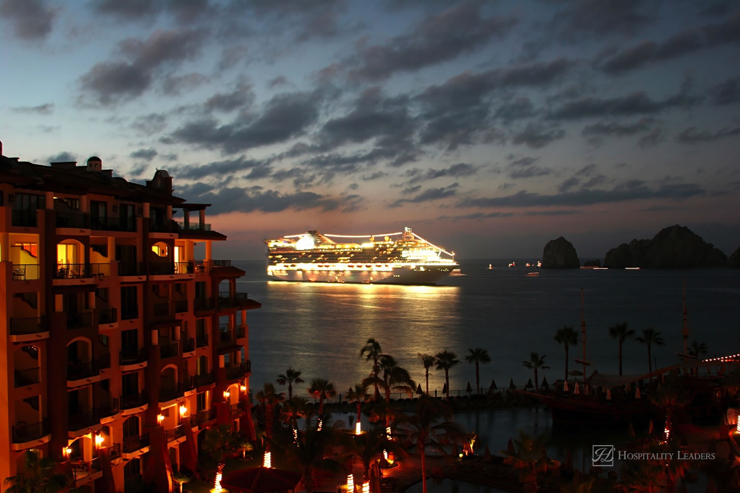 A cruise ship coming into port in Cabo San Lucas, Mexico