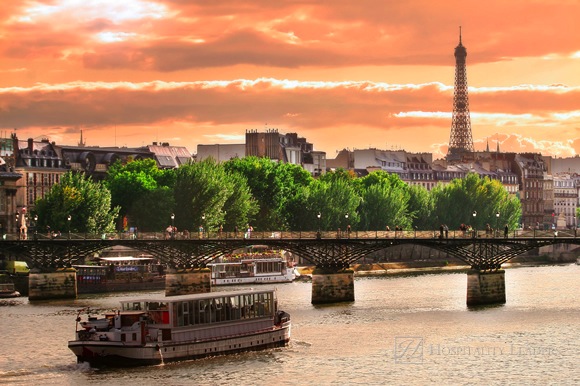 Cruise ship on the Seine river in Paris, France