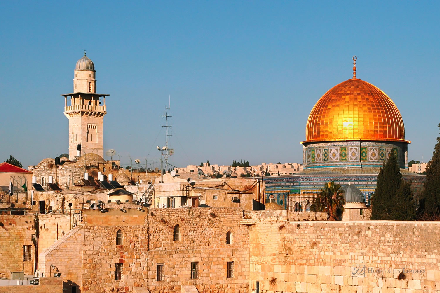 Famous Dome on the Rock Mosque and Western Wall in Jerusalem, Israel