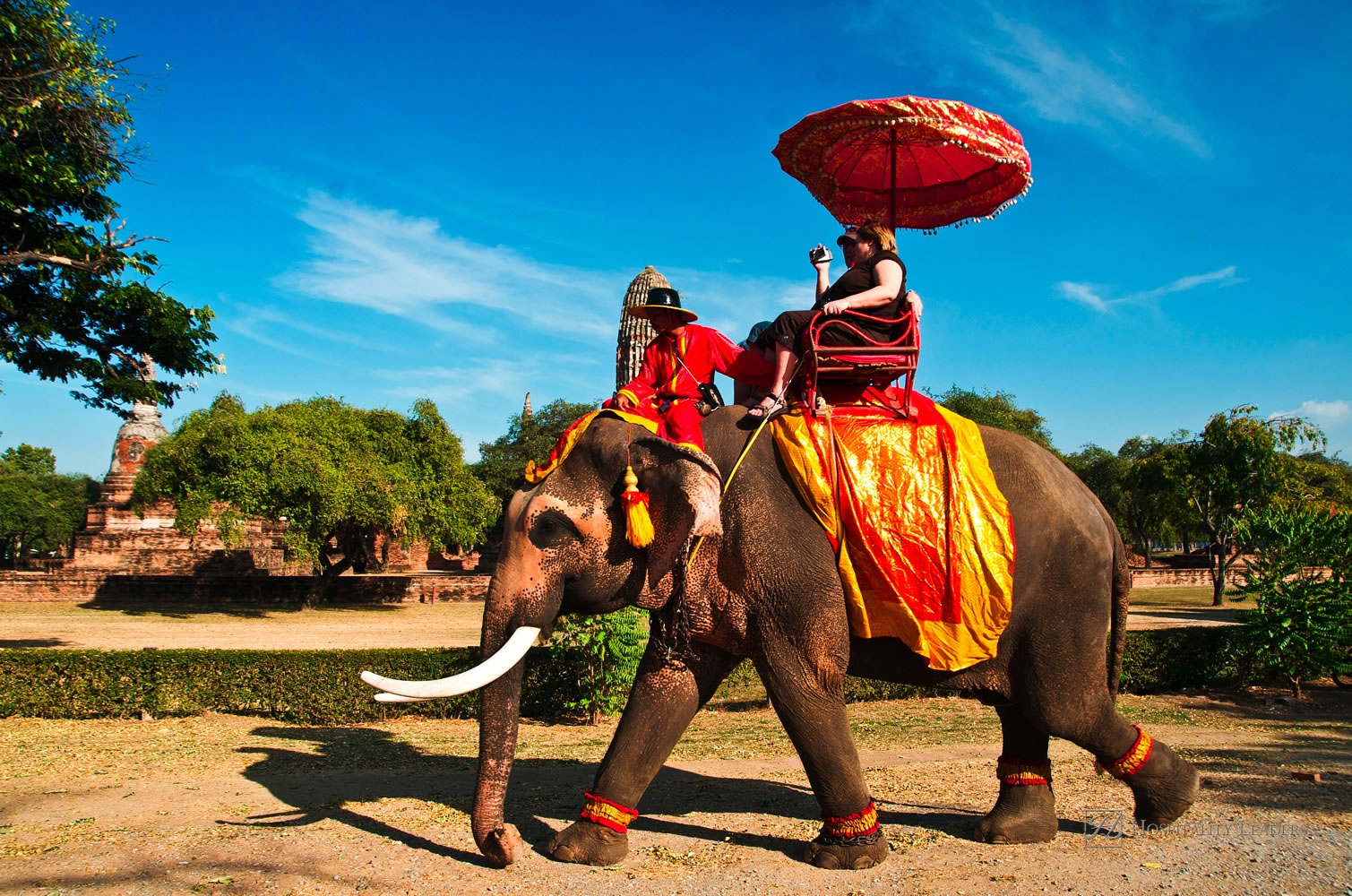 Ayutthaya, Thailand : Tourists on an elephant ride tour of the ancient city on Octember 27, 2010 in Ayutthaya