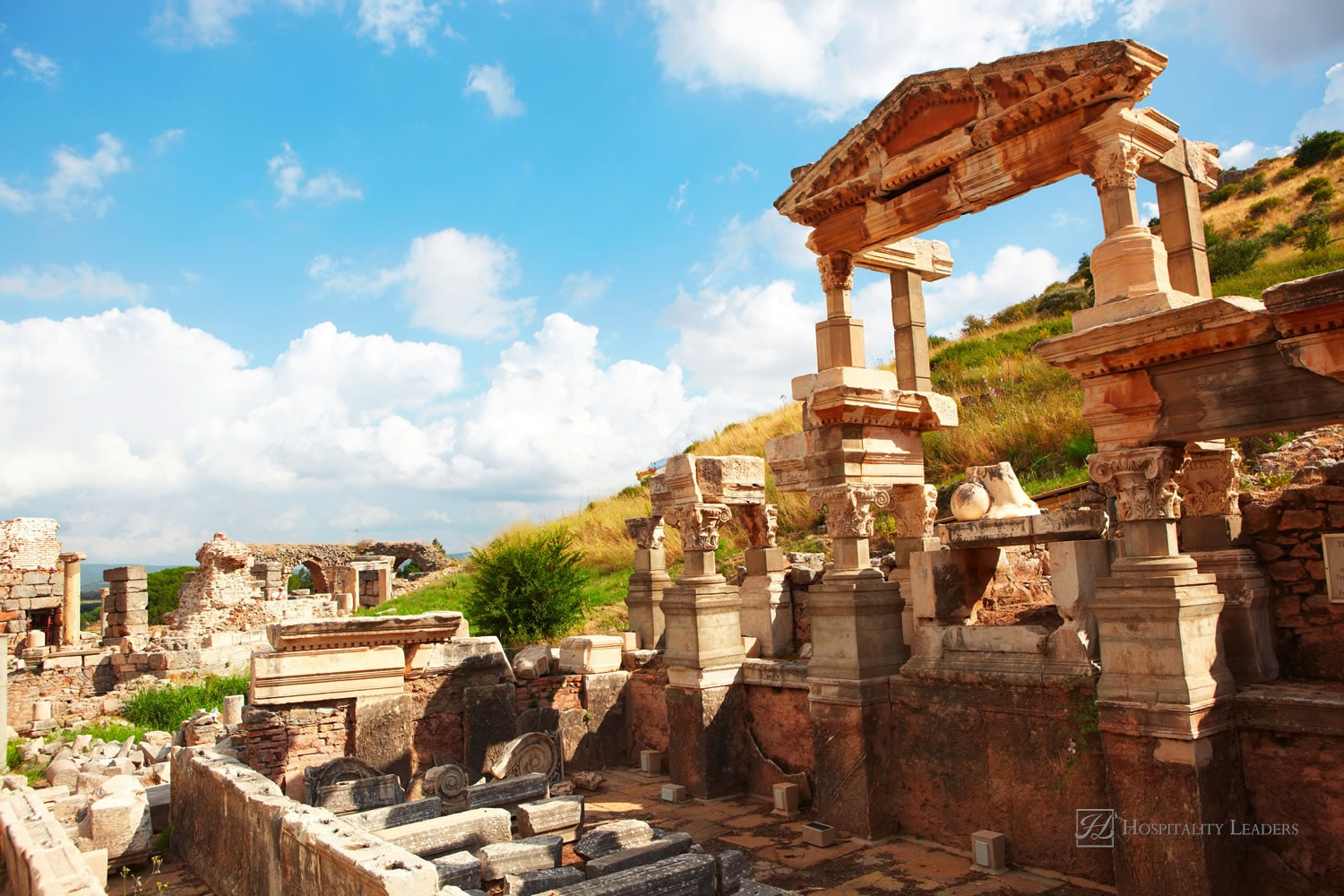 Ruins of the Fountain of Traian in the city of Ephesus in modern day Turkey