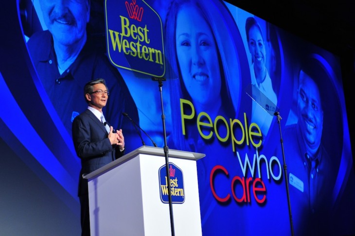 Best Western CEO David Kong speaks at the hotel group's 2012 convention. / Best Western