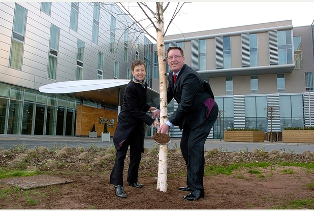 A native silver birch is planted at the Radisson Blu hotel at East Midlands Airport. It is one of the UK's greenest buildings