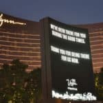 The iconic marquees of the Las Vegas Strip and throughout the Las Vegas Valley are displaying a message of strength, unity and gratitude in support of the destination. The digital signs on hotels and attractions included an image of the Las Vegas Strip and the words, "We’ve been there for you during the good times. Thank you for being there for us now. #VegasStrong.” The tribute started Tuesday, Oct. 3 at 6:30 p.m. and will run for the next 24-hours. CREDIT: Bill Hughes/ Las Vegas News Bureau